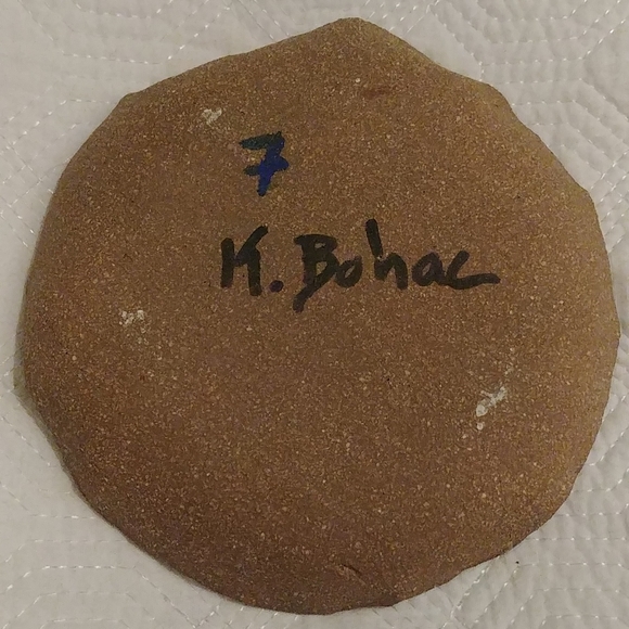 Katerina Bohac Signed Stone Pottery Glazed Painted Decor Trinket Jewelry Dish - Picture 2 of 4
